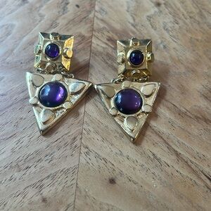 Vintage gold and purple glass stone earrings. No brand stamp.